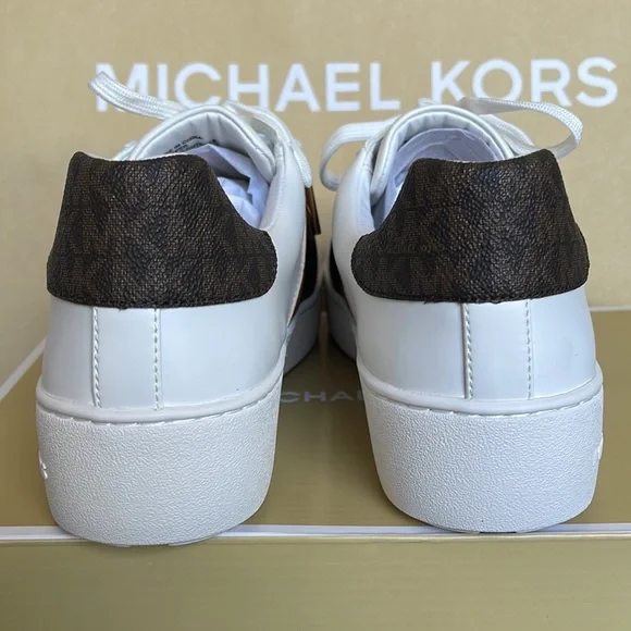 MICHAEL KORS POPPY STRIPE LACE UP NAPPA FAUX LEATHER WMNS OPTIC WHITE/BROWN - Picture 15 of 16